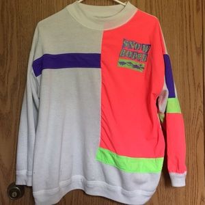 Vintage Snow Board Neon Graphic Sweatshirt Top L